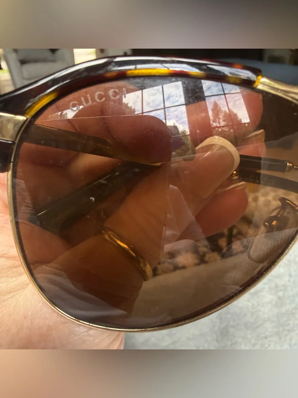 Gucci Brown Tortoiseshell Aviator Sunglasses with Gold Trim